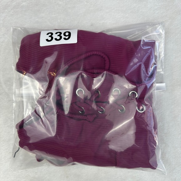 California Waves Women's  Magenta Ribbed Lace Up Front One Piece Swimsuit Purple - Picture 4 of 4